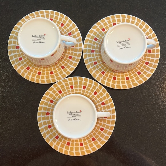 Red & Gold Mosaic Cup & Saucer by Bridget Dobson - Set of 3 - Picture 5 of 9